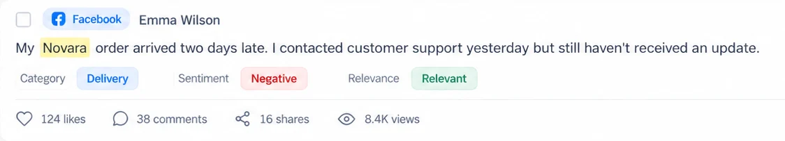 Facebook mention — category Delivery, sentiment Negative, relevant
